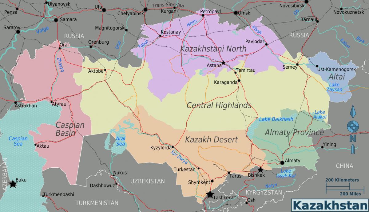 harta e Kazakistan regjione